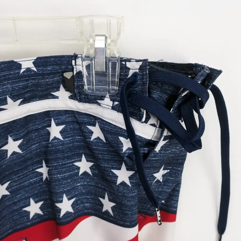 Quiksilver Board Shorts Mens 32 American Flag Swim Trunks Red White Blue